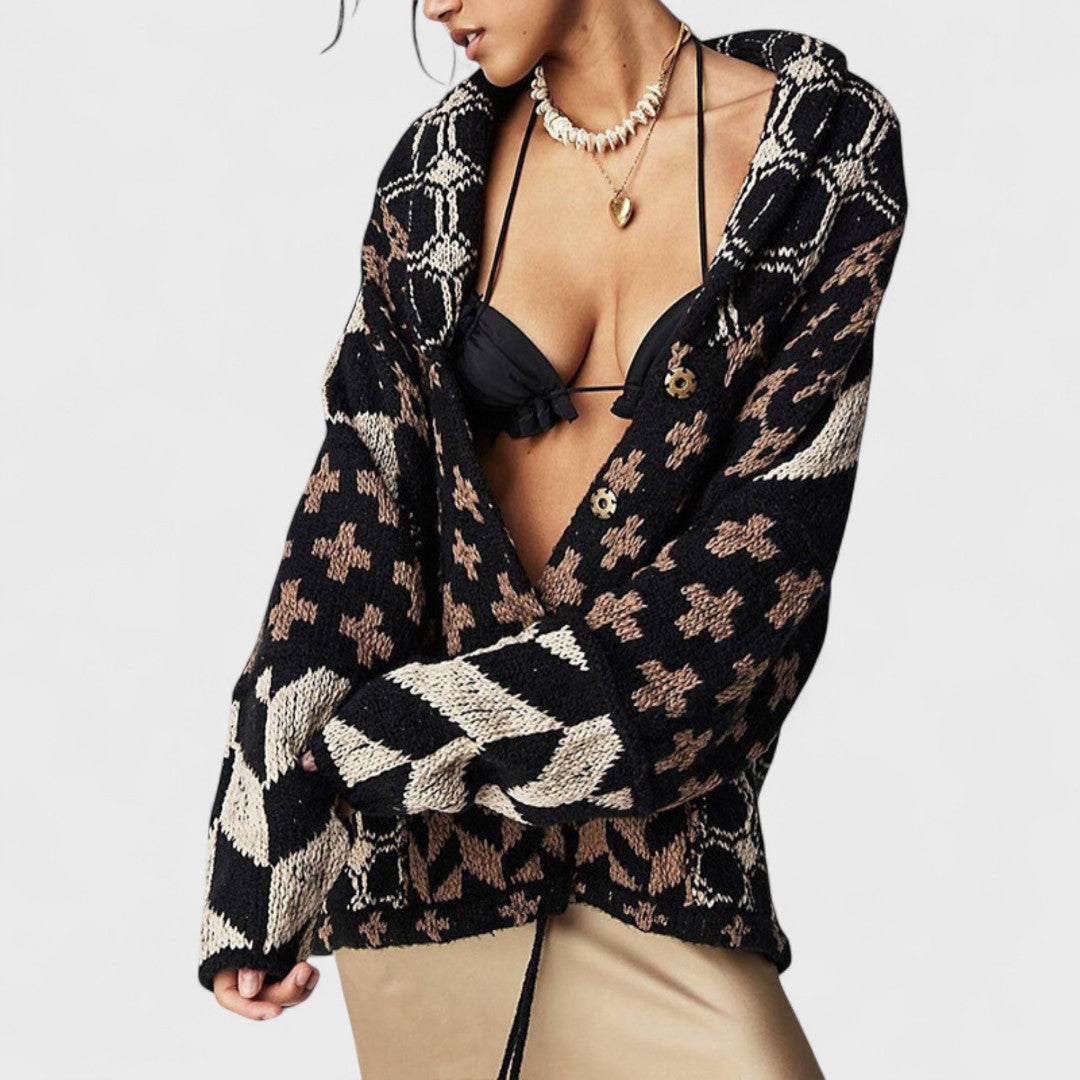 Portia - Kardigan vintage z kołnierzykiem button down i długim rękawem