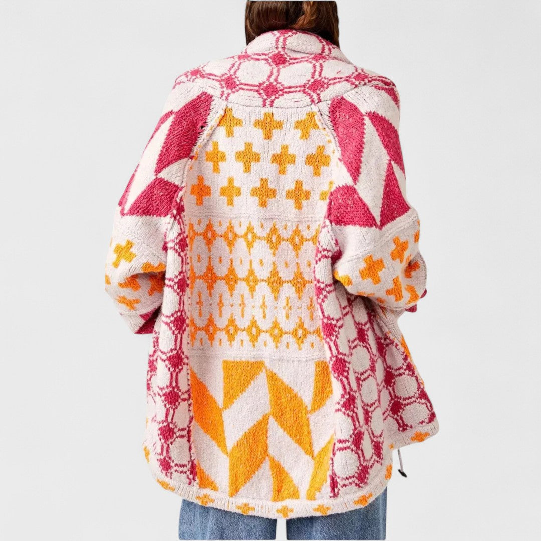 Portia - Kardigan vintage z kołnierzykiem button down i długim rękawem